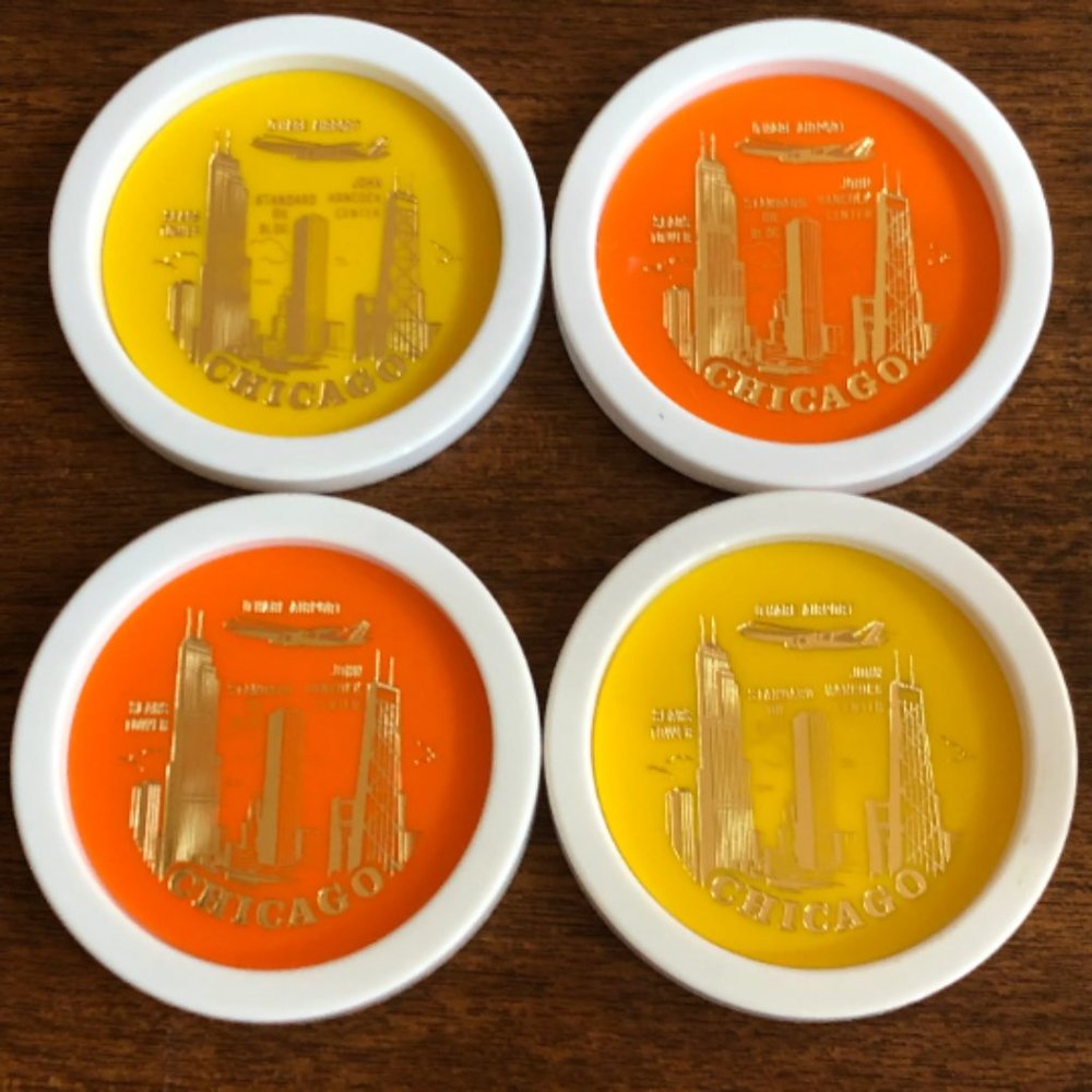 70's Chicago Souvenir Coasters - Drinkware - Barware - Sears Tower - Memorabilia